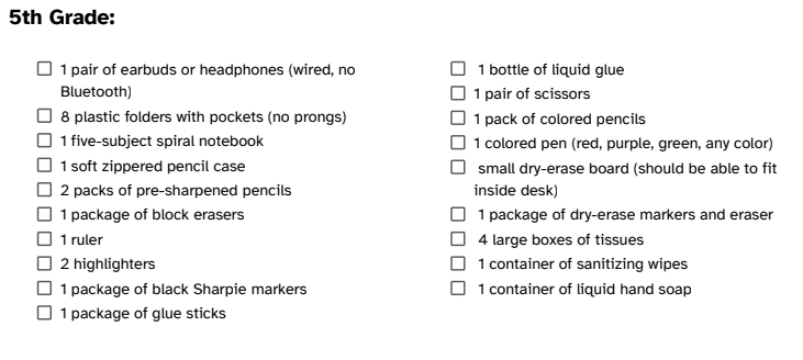 supply list
